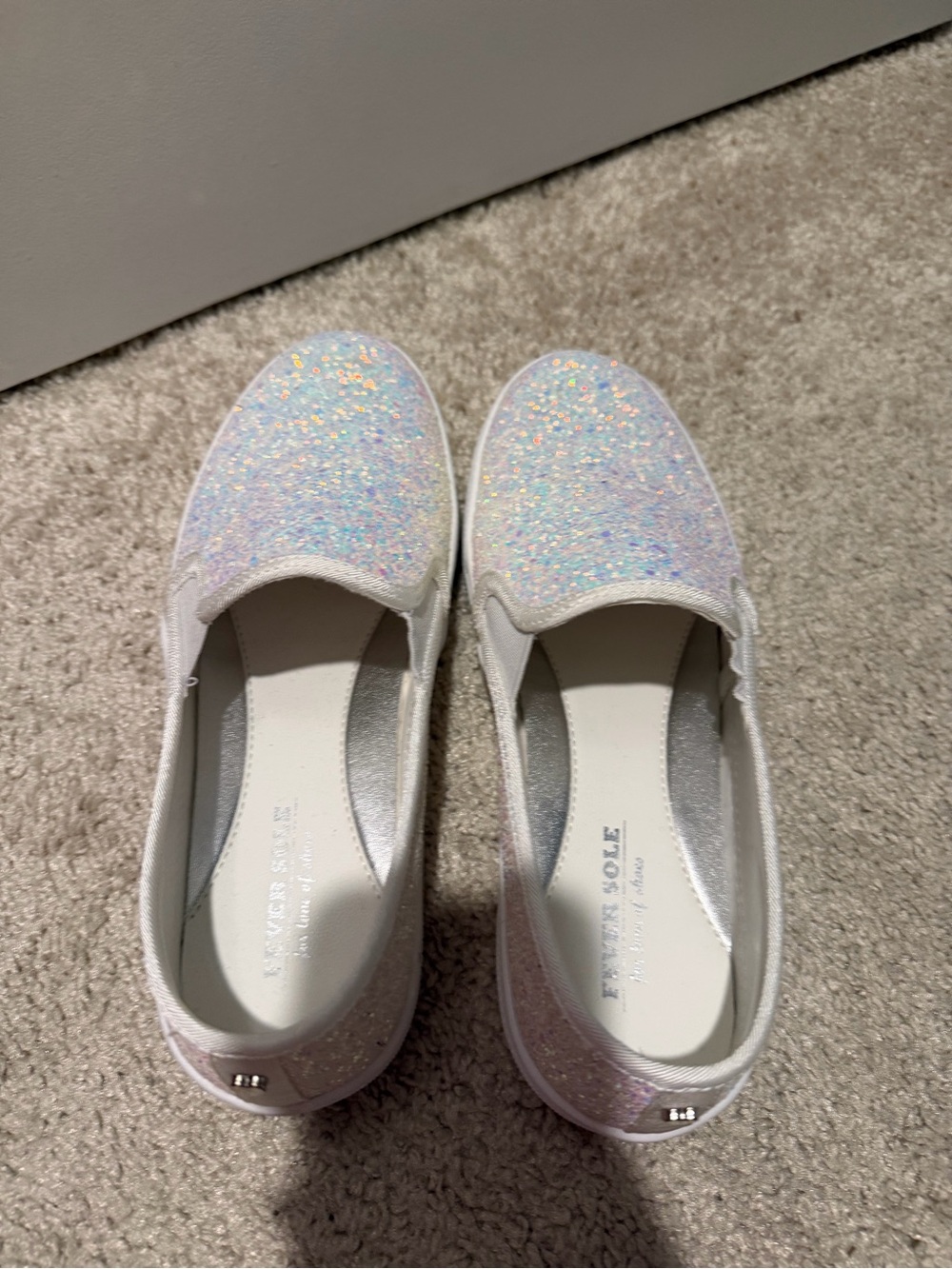 Sparkle Slip-On Flats in Iridescent White